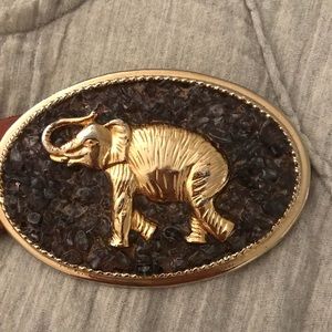 Brown leather jeweled elephant belt